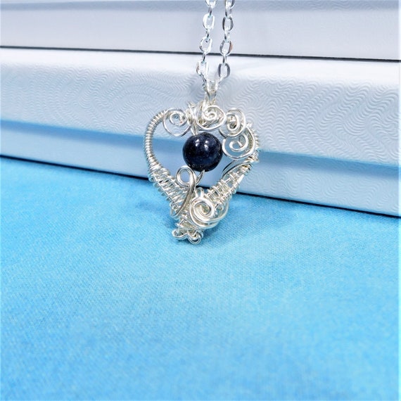 Sapphire Necklace September Birthstone Pendant Gift, Artisan Crafted Wire Wrapped Artistic Jewelry, Wearable Art September Birthday Present
