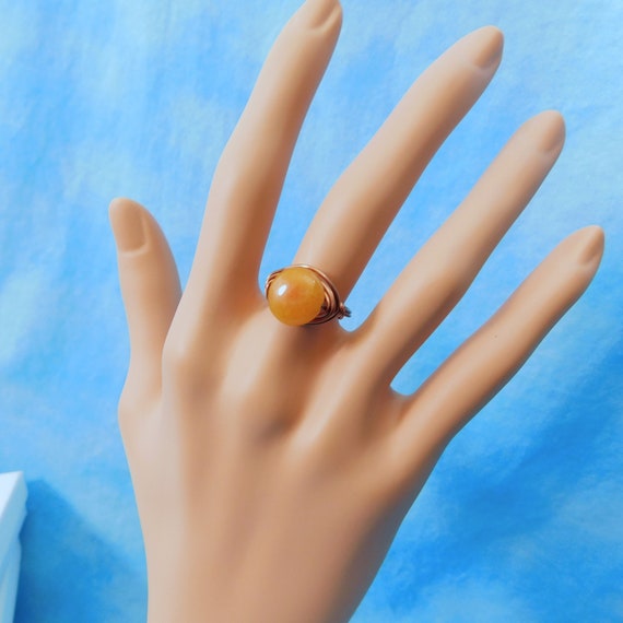 Copper Wire Wrapped Yellow Jade Gemstone Ring for Women, Artistic Jewelry Gift for Women, Last Minute Stocking Stuffer Idea for Wife