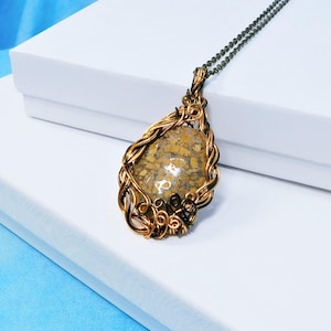 Wire Wrapped Aquaterra Jasper Pendant, Artisan Crafted Gemstone Necklace, Artistic Jewelry Birthday Present or Anniversary Gift for Women