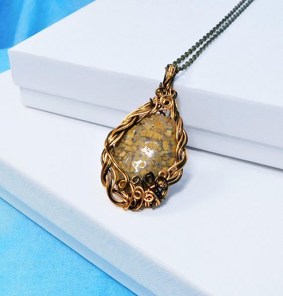 Wire Wrapped Aquaterra Jasper Pendant, Artisan Crafted Gemstone Necklace, Artistic Jewelry Birthday Present or Anniversary Gift for Women