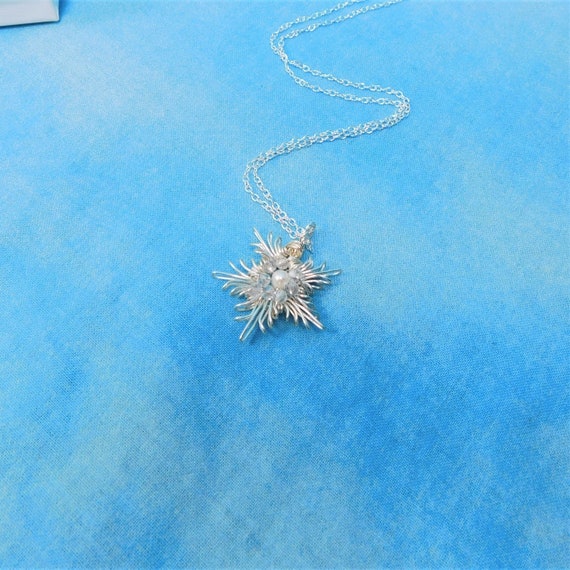 Sculpted Wire Flower Necklace, Artistic Star Jewelry, Wearable Art Pearl Pendant, Artistic Snowflake Pendant, June Birthstone Necklace