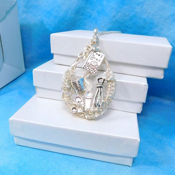 Chef Theme Cooking Pendant, Artistic Necklace for Baker Chef or Cook, Unique Artisan Crafted Wire Wrapped Jewelry Mother in Law Gift Idea