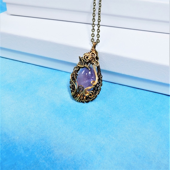 Unique Woven Wire Wrapped Amethyst Pendant, Artistic February Birthstone Necklace, Artisan Crafted One of a Kind Handmade Gemstone Jewelry