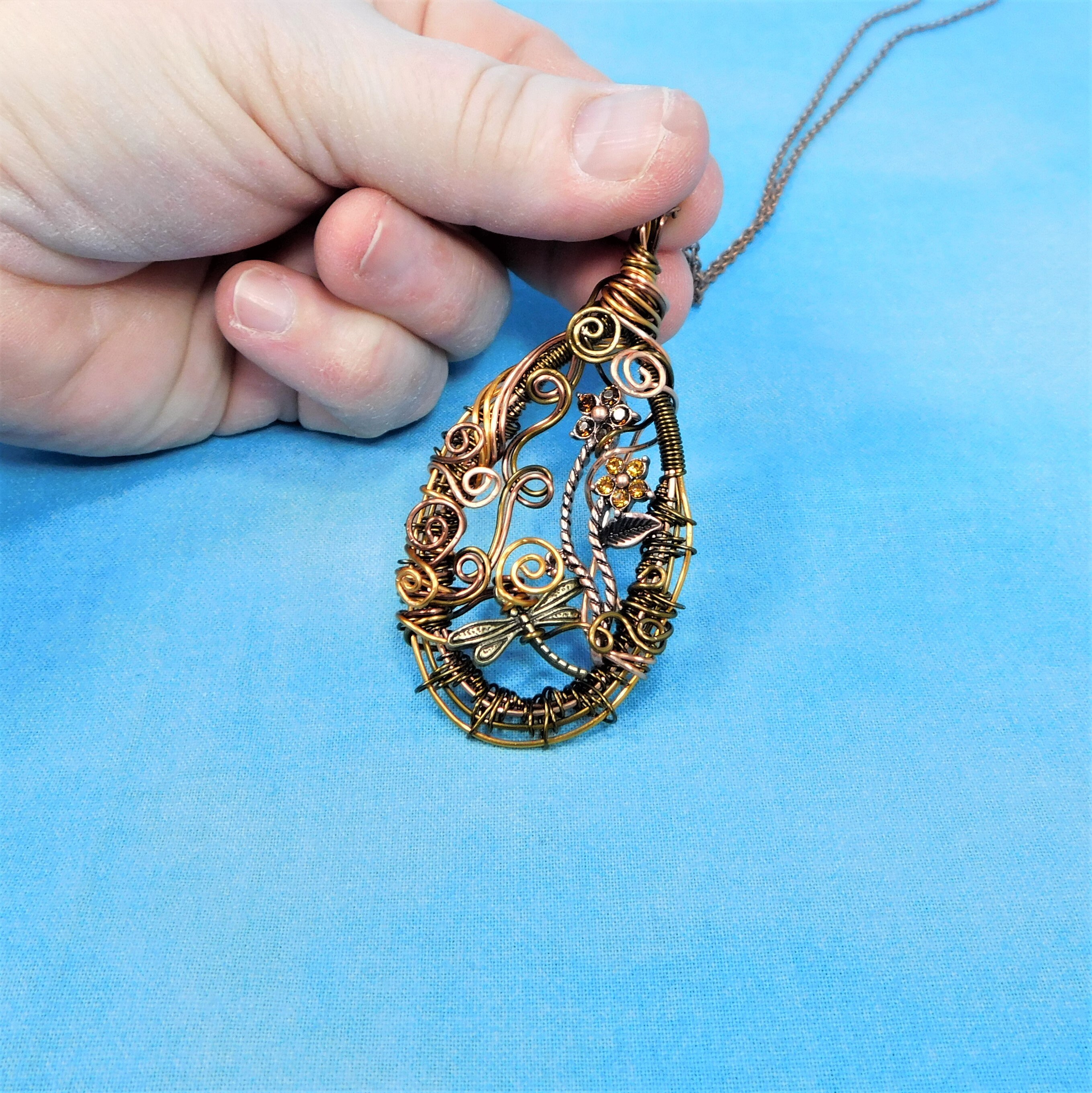 Artistic Wire Wrapped Dragonfly Necklace Memorial Pendant, Artisan