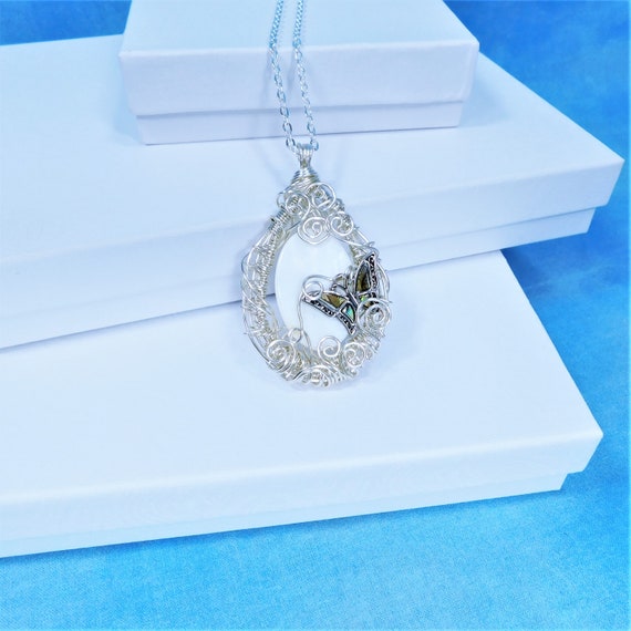 Artistic Butterfly Necklace, Artisan Wire Wrapped Butterfly Pendant, Wearable Art Memorial Jewelry, Bereavement Present or Sympathy Gift