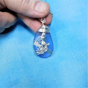 Wire Wrapped Mermaid Necklace Artisan Crafted Blue Sea Glass image 10