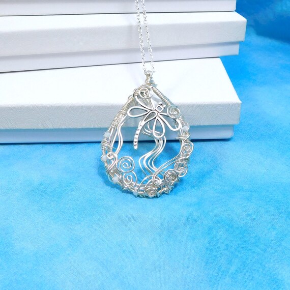 Artisan Crafted Dragonfly Necklace, Woven Wire Wrapped Wearable Art, Artistic Handmade One of a Kind Memorial Jewelry Bereavement Gift