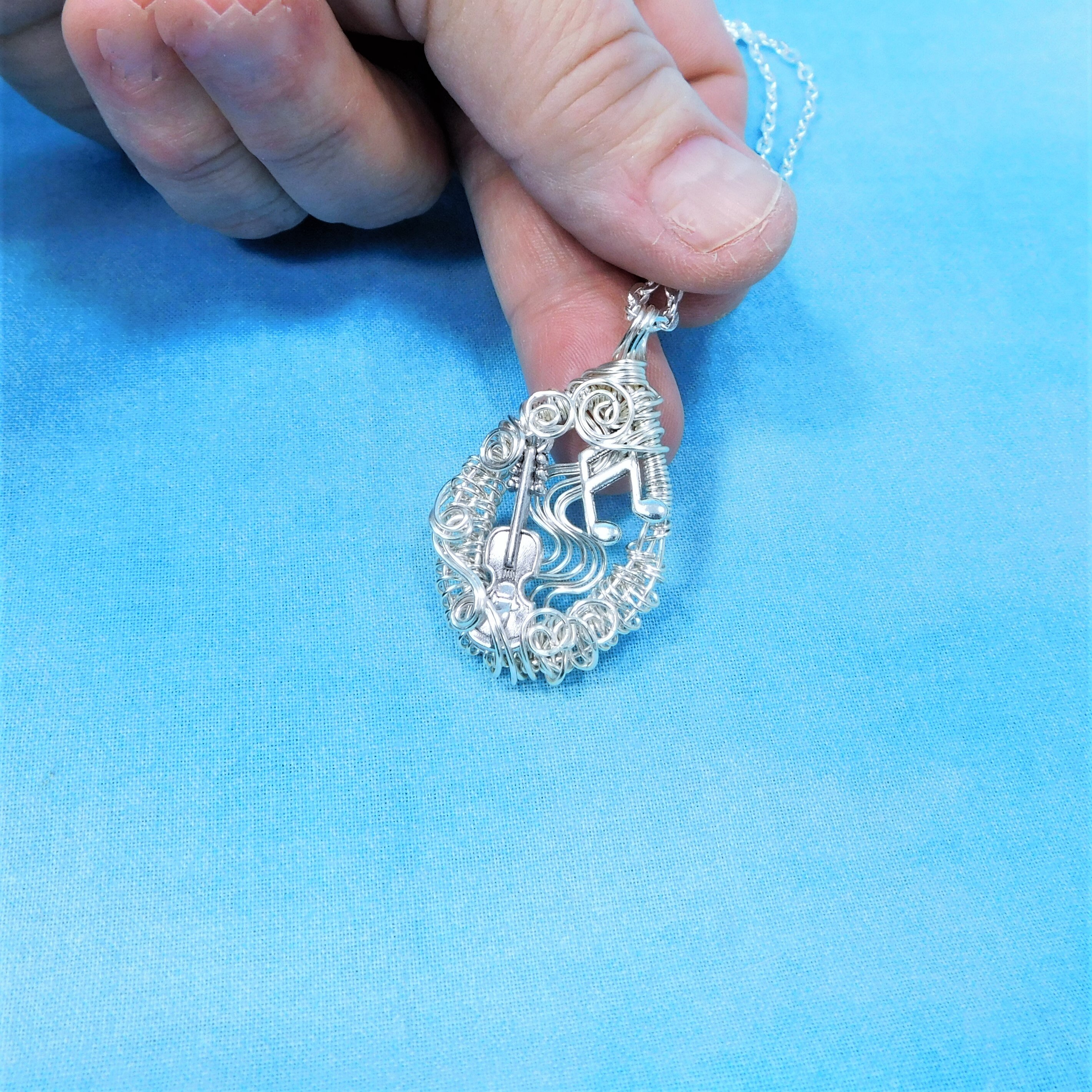 Artistic Wire Violin Necklace, Unique Stringed Instrument Pendant