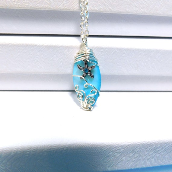 One of a Kind Starfish Necklace, Unique Wire Wrapped Beach Jewelry, Artisan Crafted Sea Theme Pendant, Wearable Art Present for Women