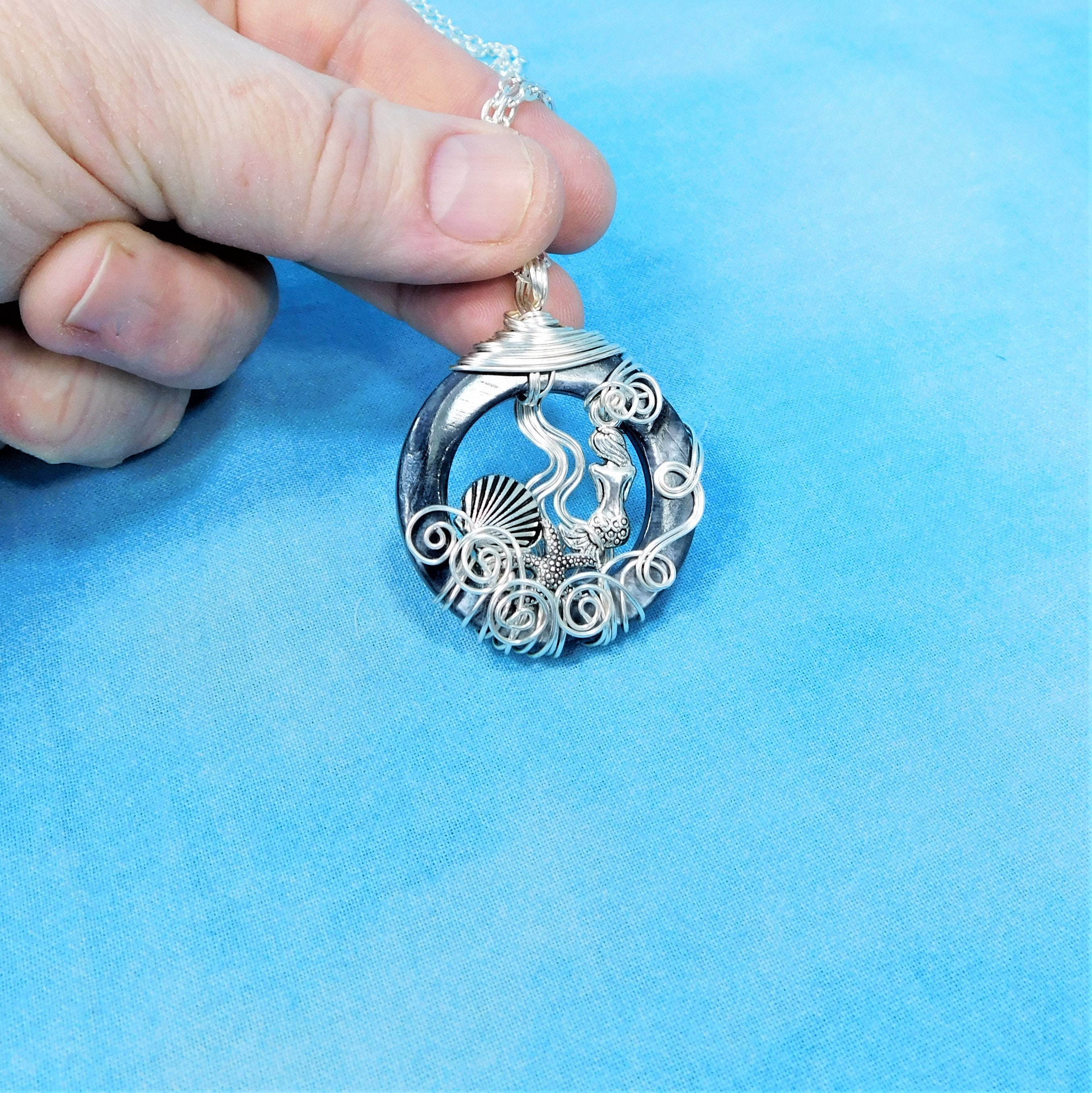 Artistic Mermaid Necklace, Unique Artisan Crafted Under the Sea Beach