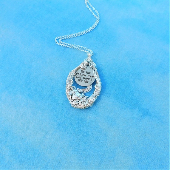 Dog Lover Necklace Animal Jewelry Pet Theme Present for Women, Woven Wire Wrapped Artistic Puppy Dog Pendant Birthday Gift for Wife or Mom