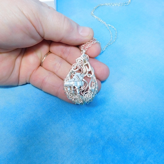 Piano Pendant Musical Theme Music Teacher Necklace, Unique Woven Wire Wrapped Musician Jewelry, Artisan Crafted Handmade Wearable Art Gift
