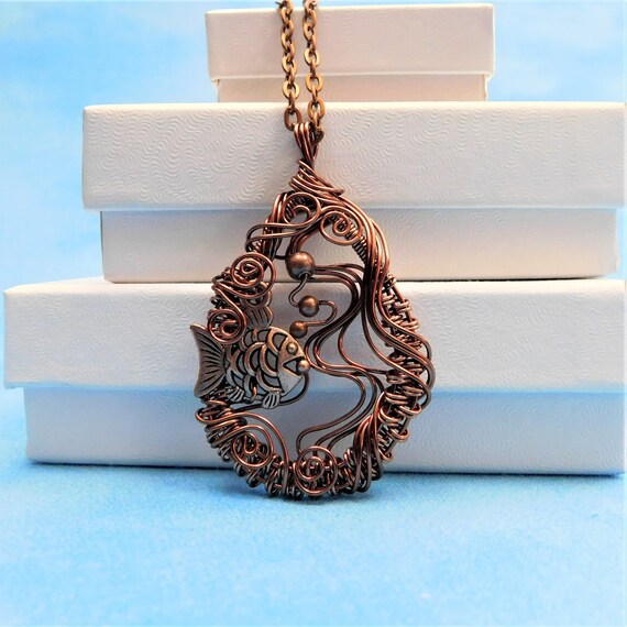 Artistic Fish Necklace Beach Jewelry, Artisan Crafted Nautical Theme Pendant, Aquatic Sea Life Birthday Present or Anniversary Gift for wife