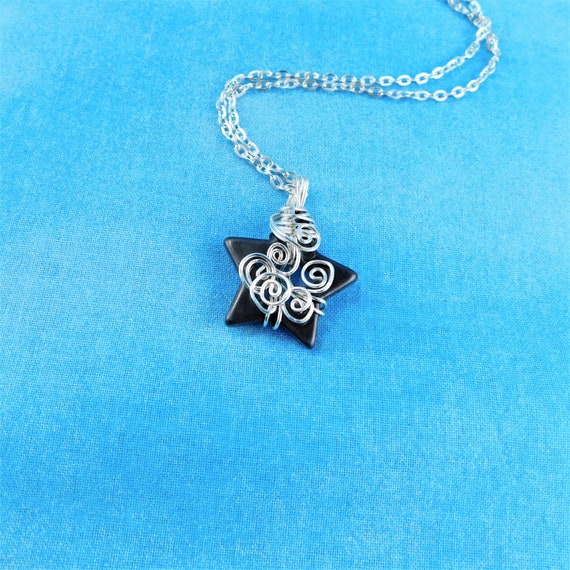 Wire Wrapped Hematite Star Pendant, Unique Artistic Gemstone Necklace, One of a Kind Handmade Artisan Crafted Wearable Art Jewelry Present