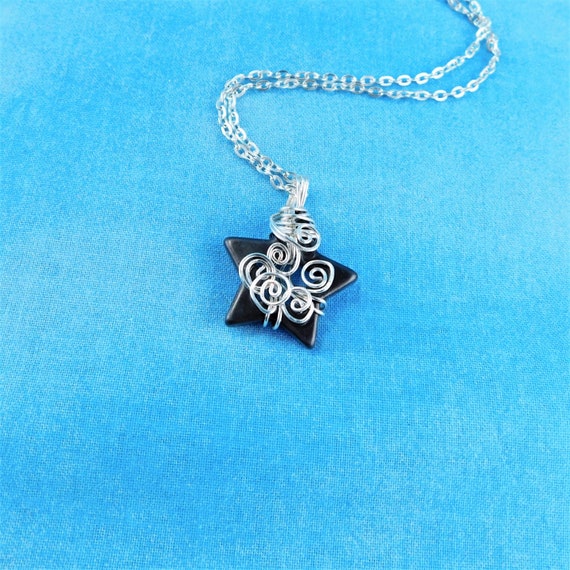 Wire Wrapped Hematite Star Pendant, Unique Artistic Gemstone Necklace, One of a Kind Handmade Artisan Crafted Wearable Art Jewelry Present