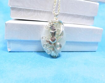 Wire Wrapped Aquamarine Pendant March Birthstone Mermaid Necklace, Gemstone Jewelry Birthday Present for Wife, Girlfriend or Best Friend