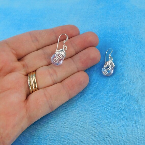 Pale Purple Earrings for Pierced Ears, Wire Wrapped Crystal Jewelry, Handcrafted Birthday Present or Anniversary Gift for Wife or Girlfriend