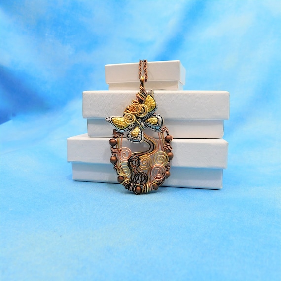 Unique Artistic Butterfly Pendant. Artisan Crafted Wire Wrapped Necklace , Handmade Wearable Art Jewelry Memorial Bereavement Gift for Women