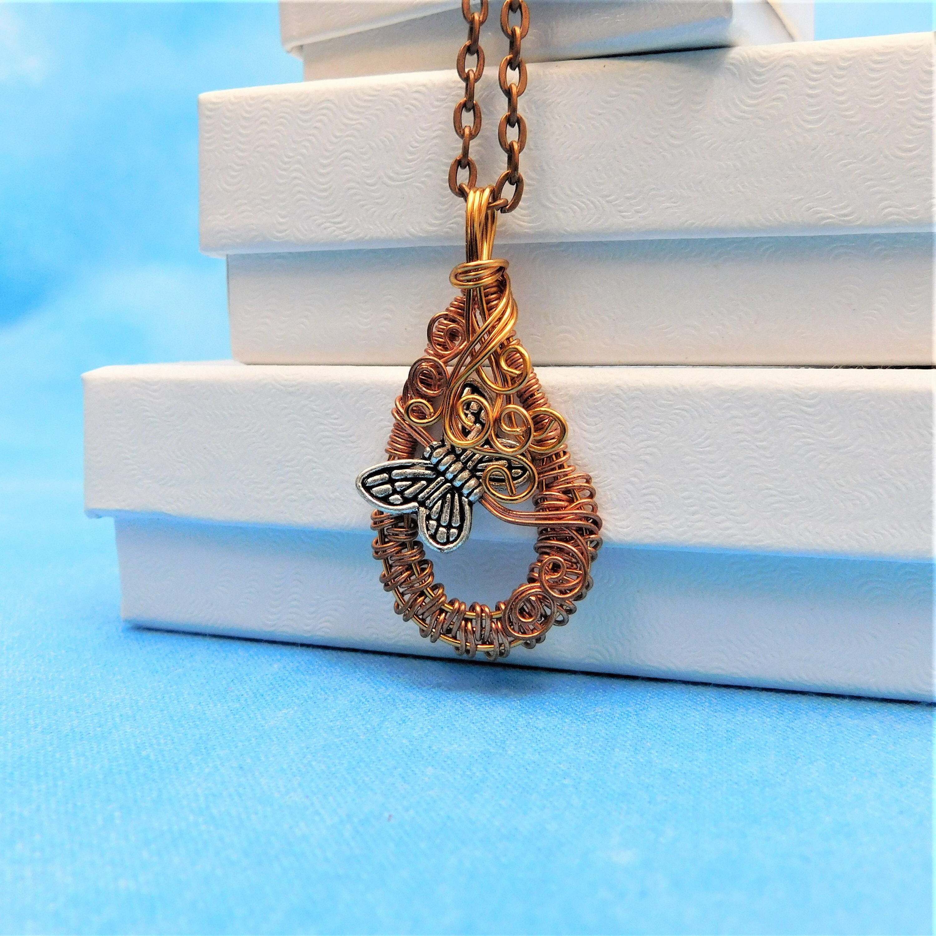 Wire Wrapped Butterfly Necklace Memorial Pendant, Wearable Art Jewelry