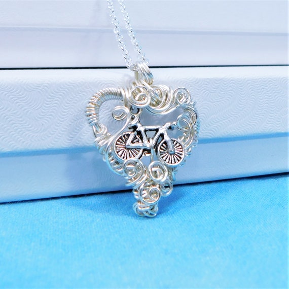 Handmade Heart Shaped Bicycle Pendant, Artistic Bike Necklace Unique Cycling Jewelry for Wife or Girlfriend, Present for Women Who Cycle