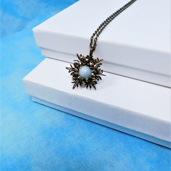 Artisan Aquamarine Necklace, Flower Gemstone and Copper Jewelry, Wire Wrapped Artistic Birthstone Pendant March Birthday Present for Women
