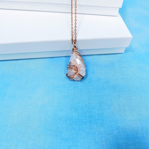 Unique Rose Quartz Necklace Wire Wrapped Gemstone Pendant, Handmade Jewelry Birthday Present or Anniversary Gift for Wife or Girlfriend