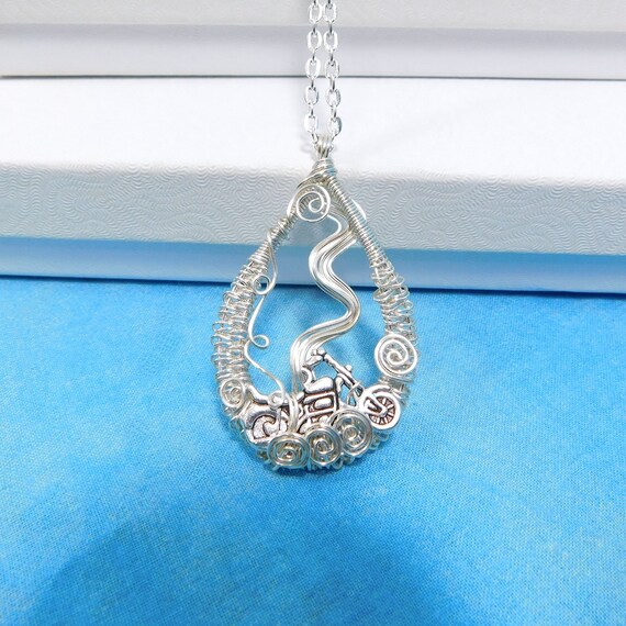 Motorbike Pendant Women's Motorcycle Theme Anniversary Gift, Biker Chick Necklace Wearable Art Jewelry Birthday Present for Women Who Ride