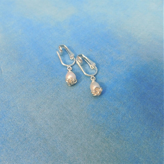 Non Pierced Freshwater Pearl Earrings, Clip-on Drop Earrings for June Birthday, Birthstone Jewelry Gift for Wife, Girlfriend, or Daughter