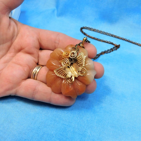 Peach Aventurine Necklace, Butterfly Flower Pendant, Unique Wire Wrapped Gemstone Jewelry, Artisan Crafted One of a Kind Gift for Women