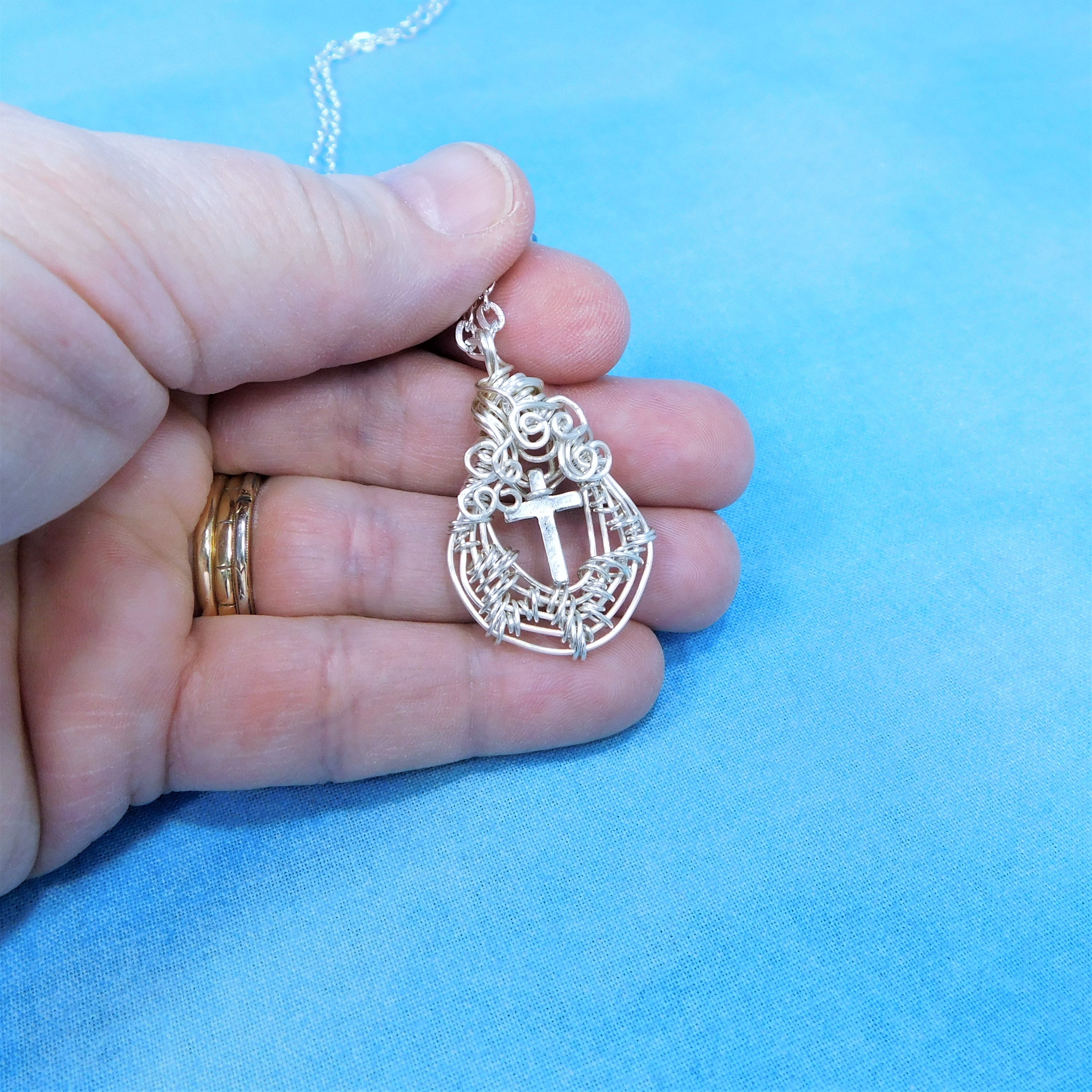 Artisan Crafted Christian Cross Pendant Religious Jewelry, Wire Wrapped