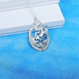 Large Unicorn Necklace Artisan Crafted Pendant, Unique Wire Wrapped Wearable Art Jewelry, Anniversary or Birthday Present Idea for Women