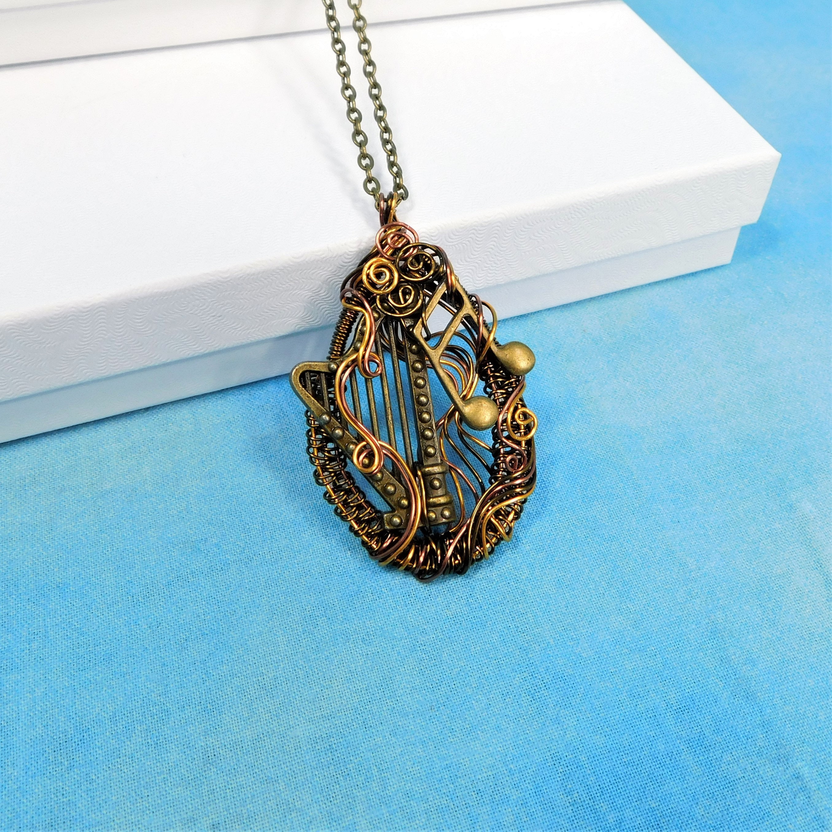 Harp Jewelry Musician Necklace, Unique Artisan Crafted Musical