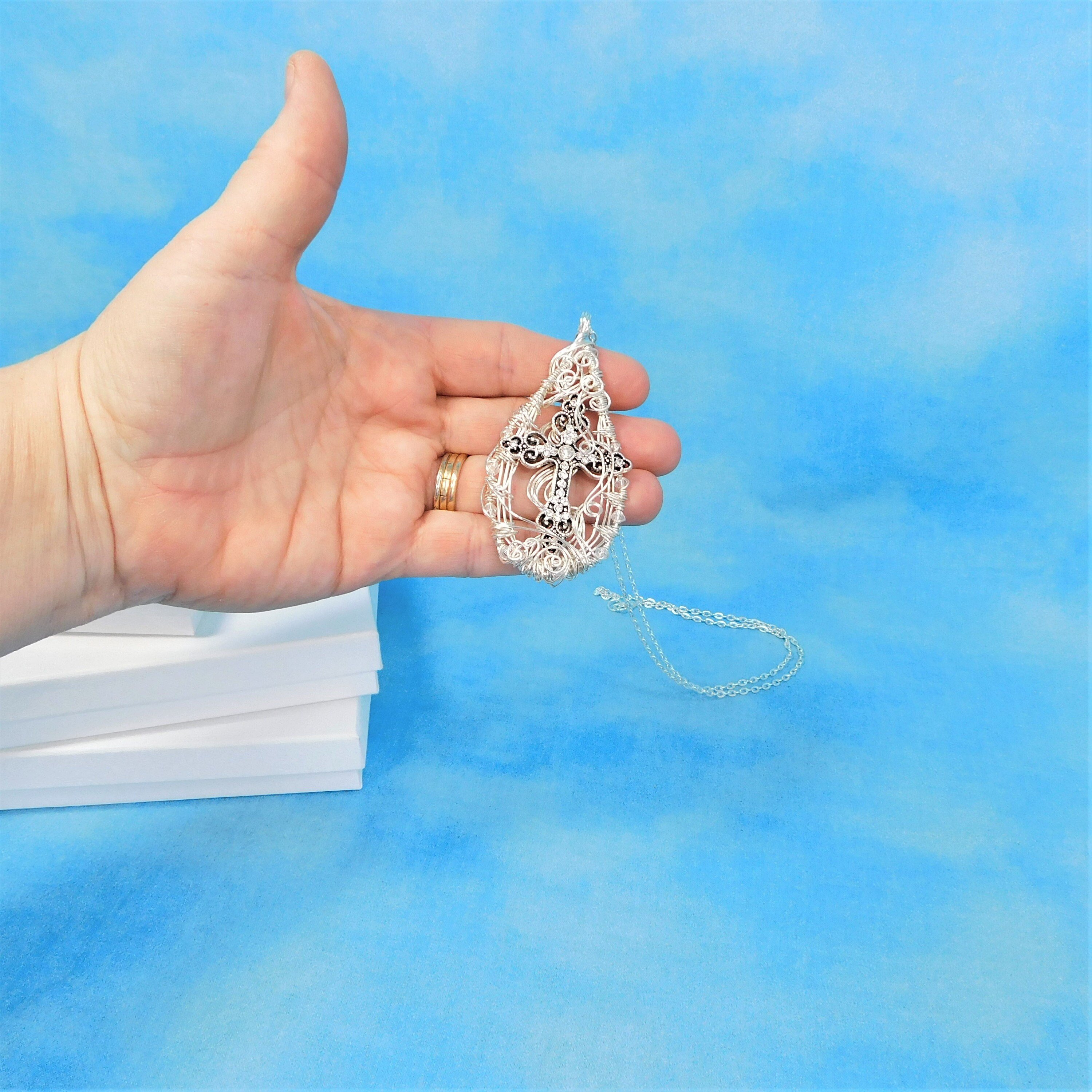 Christian Cross Pendant, Inspirational Women's Gift Necklace, Unique