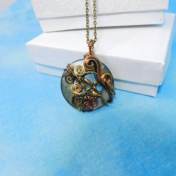 Unique Wire Wrapped Fairy Necklace, Artisan Crafted Fairy Moon Pendant, Wearable Art Jewelry Birthday Present or Fantasy Theme Gift for Mom