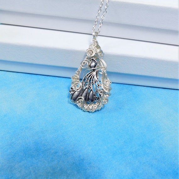 Artisan Crafted Peacock Necklace, Artistic Handmade Bird Pendant, Unique Woven Wire Wrapped Jewelry, Ladies Anniversary or Birthday Present