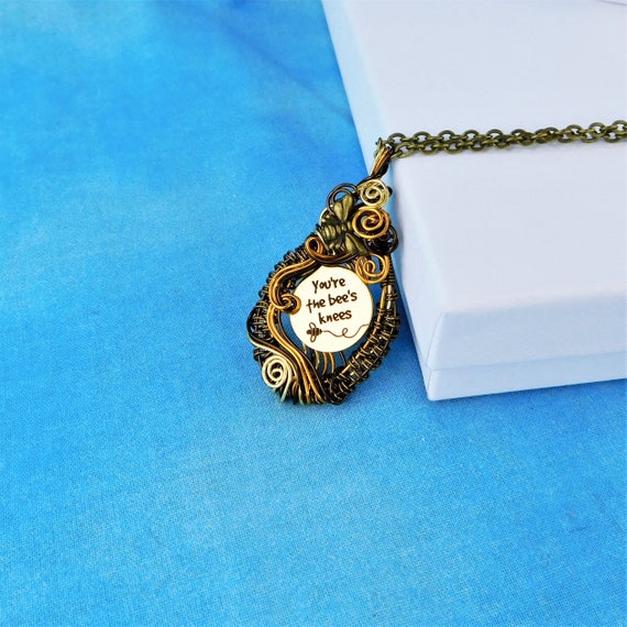 Artisan Crafted Bee pendant, Unique Copper Wire Wrapped Honeybee Necklace, One of a Kind Artistic Bumblebee Jewelry Gift for Beekeeper