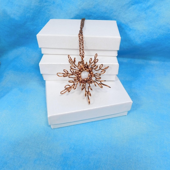 Artisan Moonstone Necklace, Flower Gemstone and Copper Jewelry, Wire Wrapped Artistic Birthstone Pendant March Birthday Present for Women