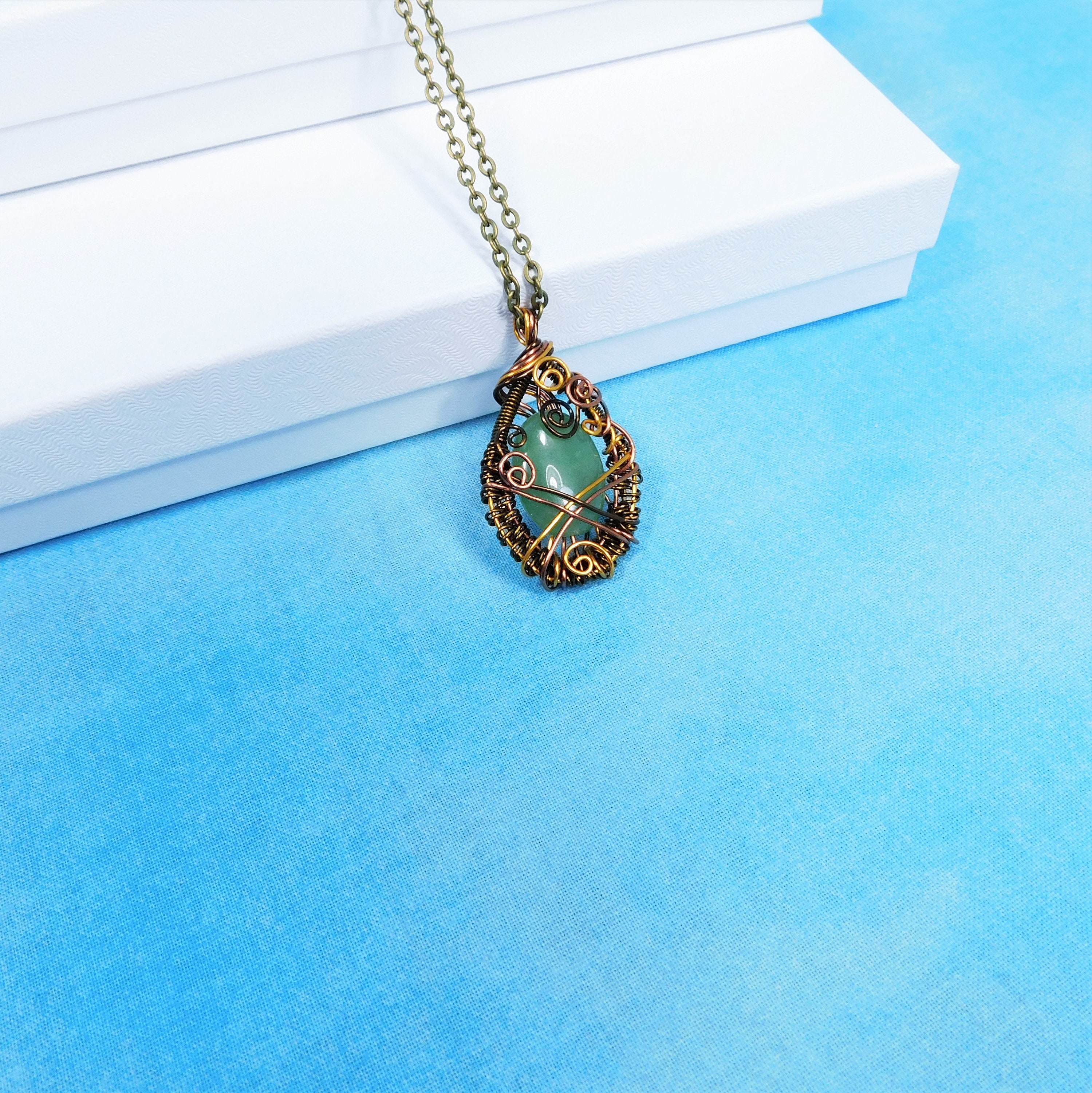 Jade Anniversary Gifts Wire Wrapped Green Jade Pendant Woven Copper Gemstone