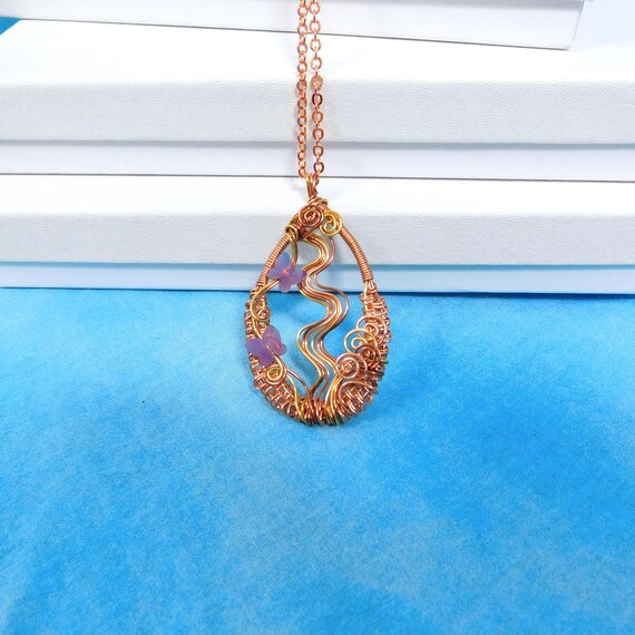 Artistic Purple Crystal Butterfly Pendant, Wire Wrapped Wearable Art Memorial Pendant, Jewelry with Butterflies for Sympathy Gift