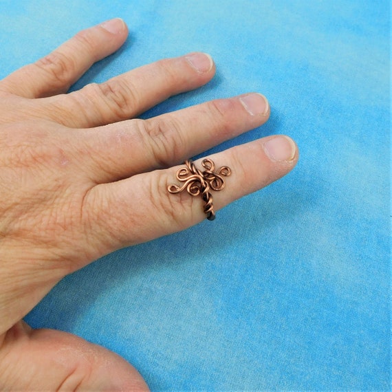 Knuckle Ring, Antique Copper Toe Ring, Pinkie Ring, or Midi Ring, Unique Wire Wrapped Jewelry