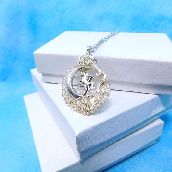 Artisan Crafted Winged Unicorn Necklace, Wire Wrapped Alicorn Pendant, Wearable Art Pegacorn Jewelry Gift or Birthday Present