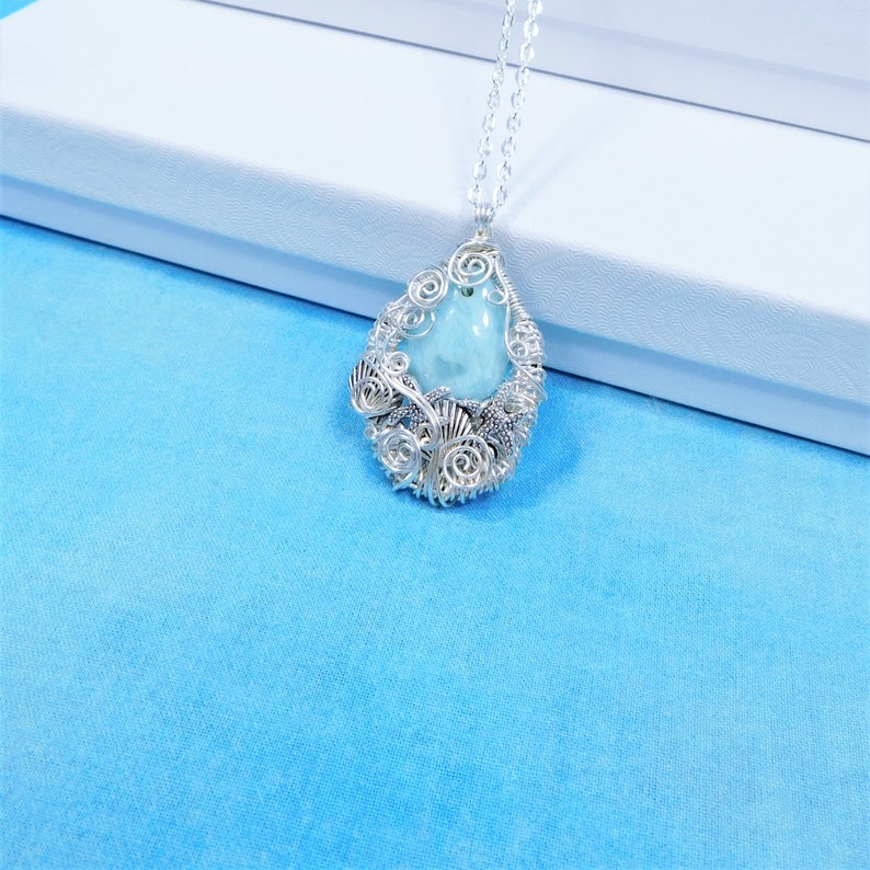 Woven Wire Wrapped Larimar Pendant Gemstone Necklace with Etsy