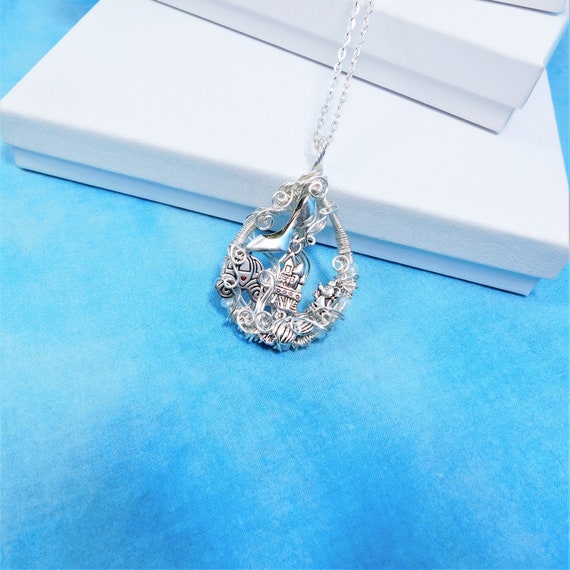 Large Cinderella Necklace Fairytale Pendant Artistic Woven Wire