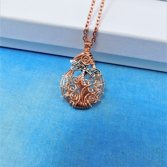 Wire Wrapped Dragonfly Necklace Memorial Pendant, Artistic Nature Theme Jewelry, Unique Wearable Art Bereavement Present for Sympathy Gift