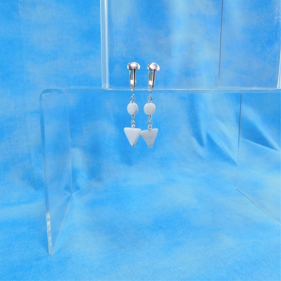 Mother of Pearl Non Pierced Geometric Earrings, Artisan Crafted Clip on Dangles, Unique Jewelry Birthday or Anniversary Gift for Wife