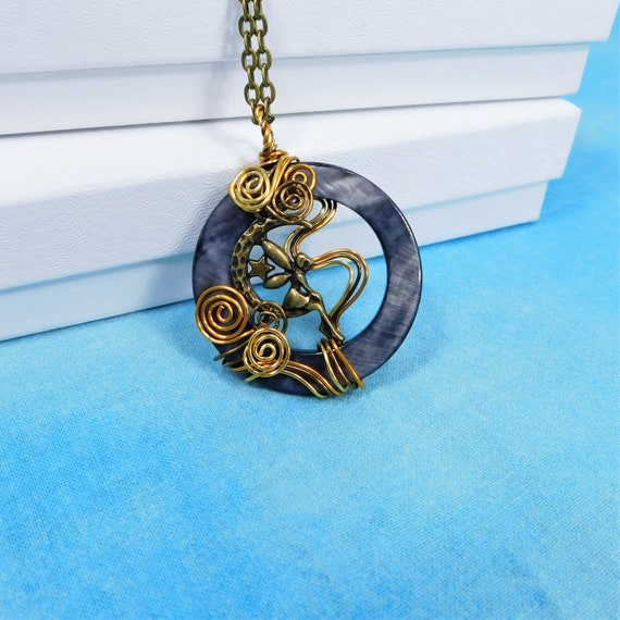 Unique Wire Wrapped Fairy Necklace, Artisan Crafted Fairy Moon Pendant, Wearable Art Jewelry Birthday Present or Fantasy Theme Gift for Mom