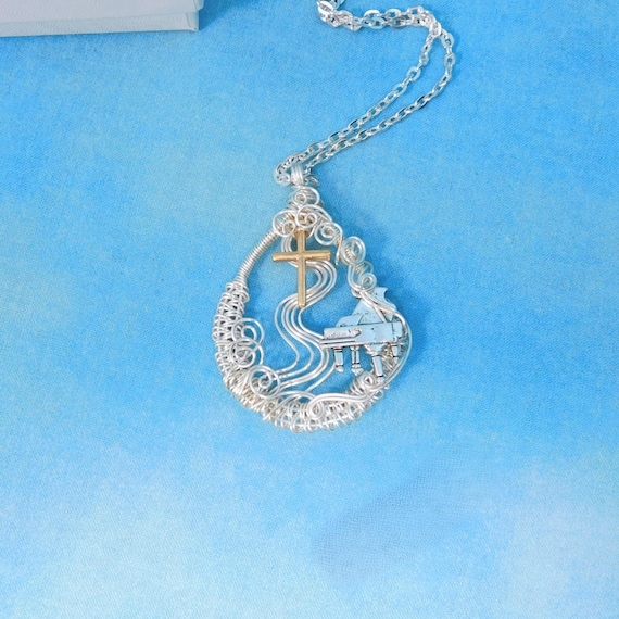 Piano Pendant Musical Theme Religious Musician Necklace, Music Jewelry for Church Pianist, Artistic Gift for Worship Team Member or Leader