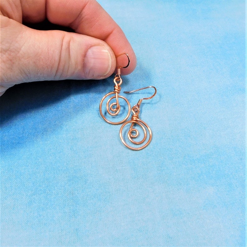 Round Natural Copper Earrings 7th Anniversary Gift for Wife Spiral Coil Earrings for Pierced Ears Nickle Free Artistic Wire Jewelry