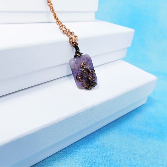 Copper Wire Wrapped Amethyst Pendant, Artisan Crafted Genuine Gemstone Necklace, February Birthstone Jewelry Wearable Art Birthday Present