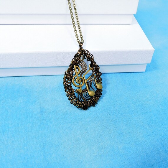 Artisan Crafted Note Necklace Unique Wire Wrapped - Wire Wrapped Treble Clef Pendant Artisan Crafted Note Necklace Unique Wire Wrapped - Wire Wrapped Treble Clef Pendant
